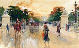 Georges Stein Busy Traffic On The Champs Elysees, Paris painting